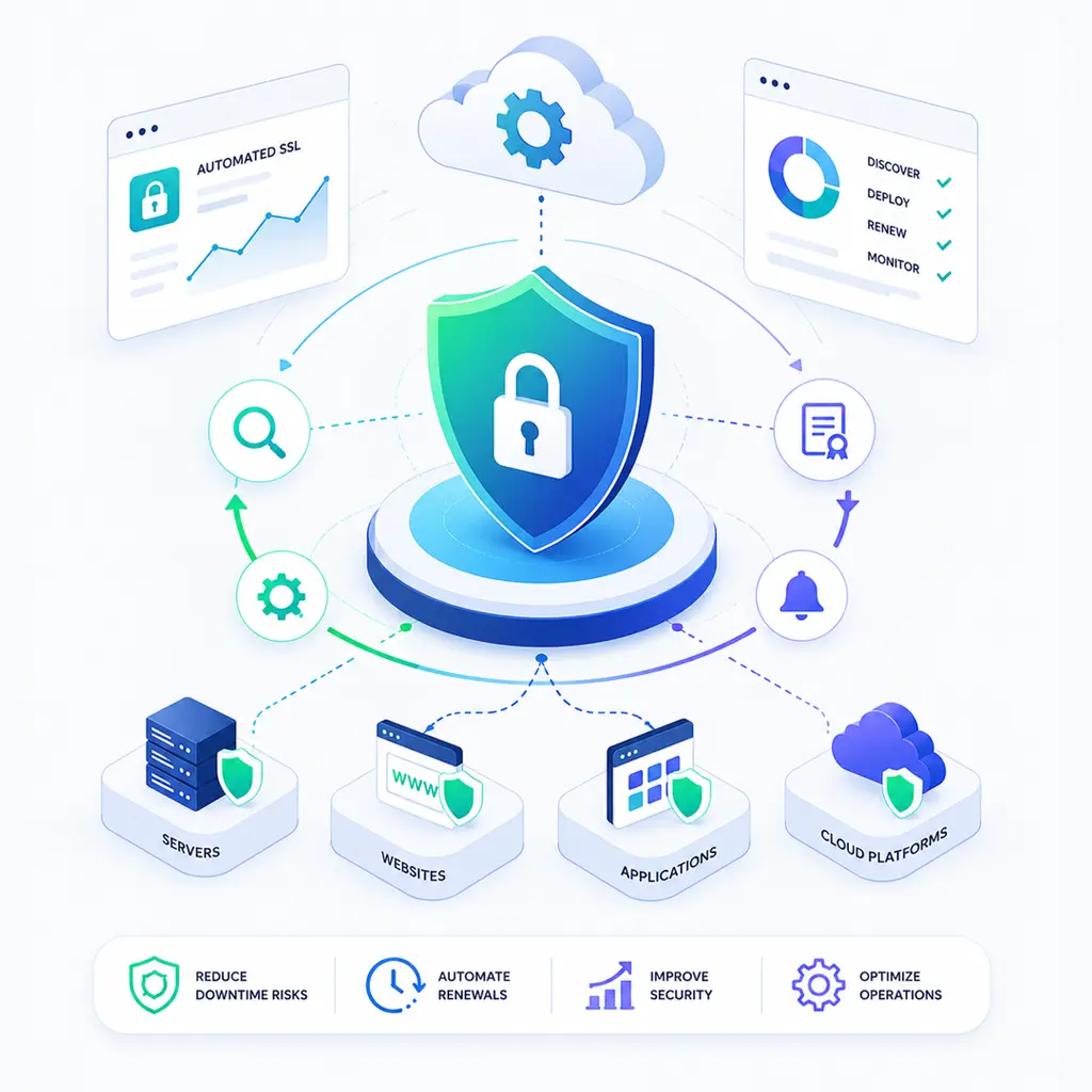 SSL automation dashboard managing certificate lifecycle across enterprise infrastructure