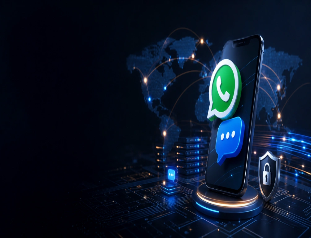 WhatsApp + SMS Messaging for Business Communication unique SMS hero WebP 1004x768
